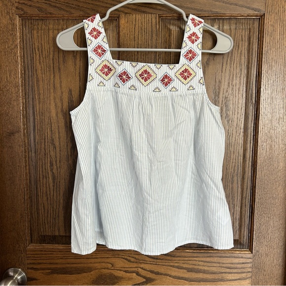 Madewell Tops - Madewell Light Blue Striped Embroidered Camisole
